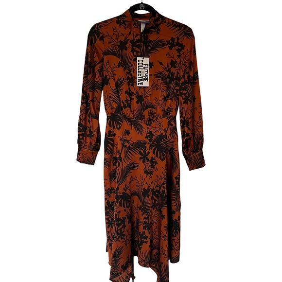 Future Collective Women's Brown Long Sleeve Asymmetrical Dress - Size XXS - NWT - Picture 1 of 12